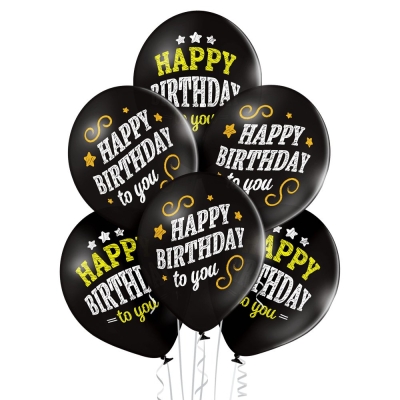Balony urodzinowe Happy Birthday czarne 6 sztuk
